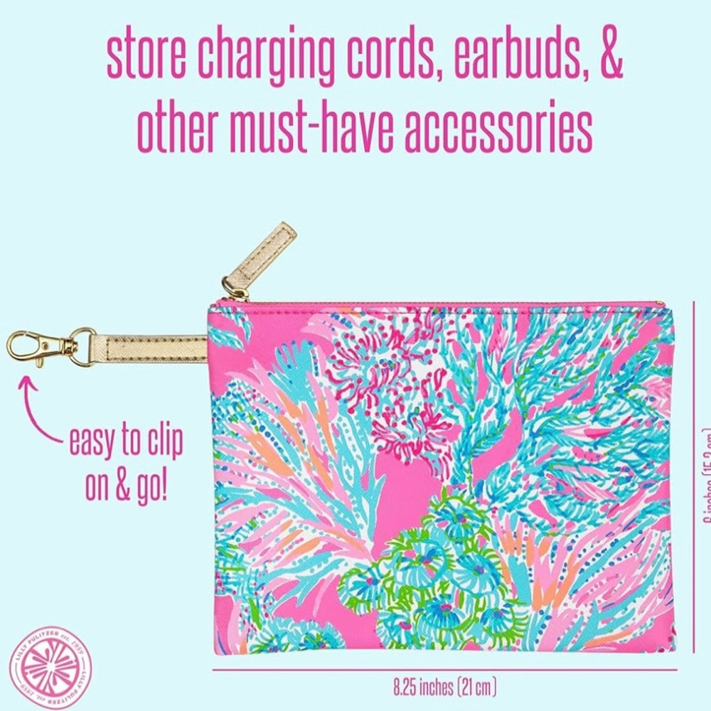 Lilly Pulitzer Seaing Things Leatherette Tech Accessories Zip Pouch Multicolor - Picture 2 of 9